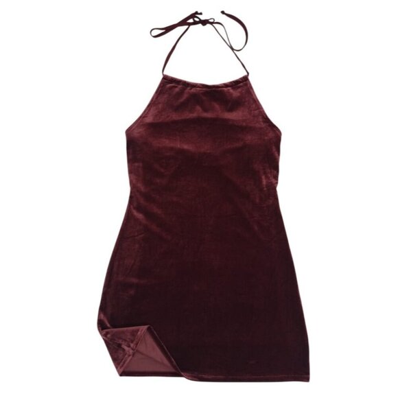 Wild Fable Burgundy Velvet Halter Mini Dress, for women, size M, NWT - Picture 1 of 6